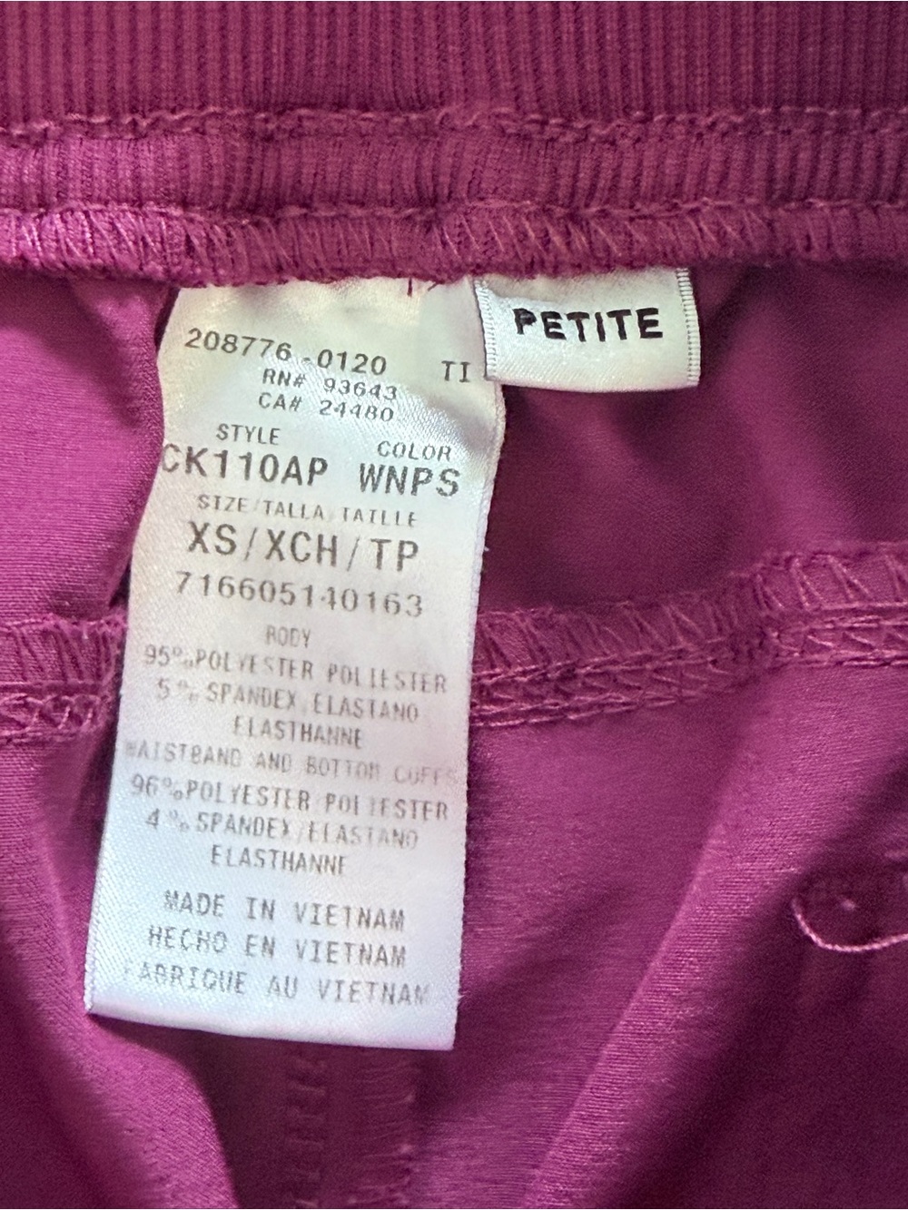 CHEROKEE INFINITY JOGGER SCRUB PANTS WOMENS XSMALL PETITE WINE ZIP POCKETS - Picture 5 of 8